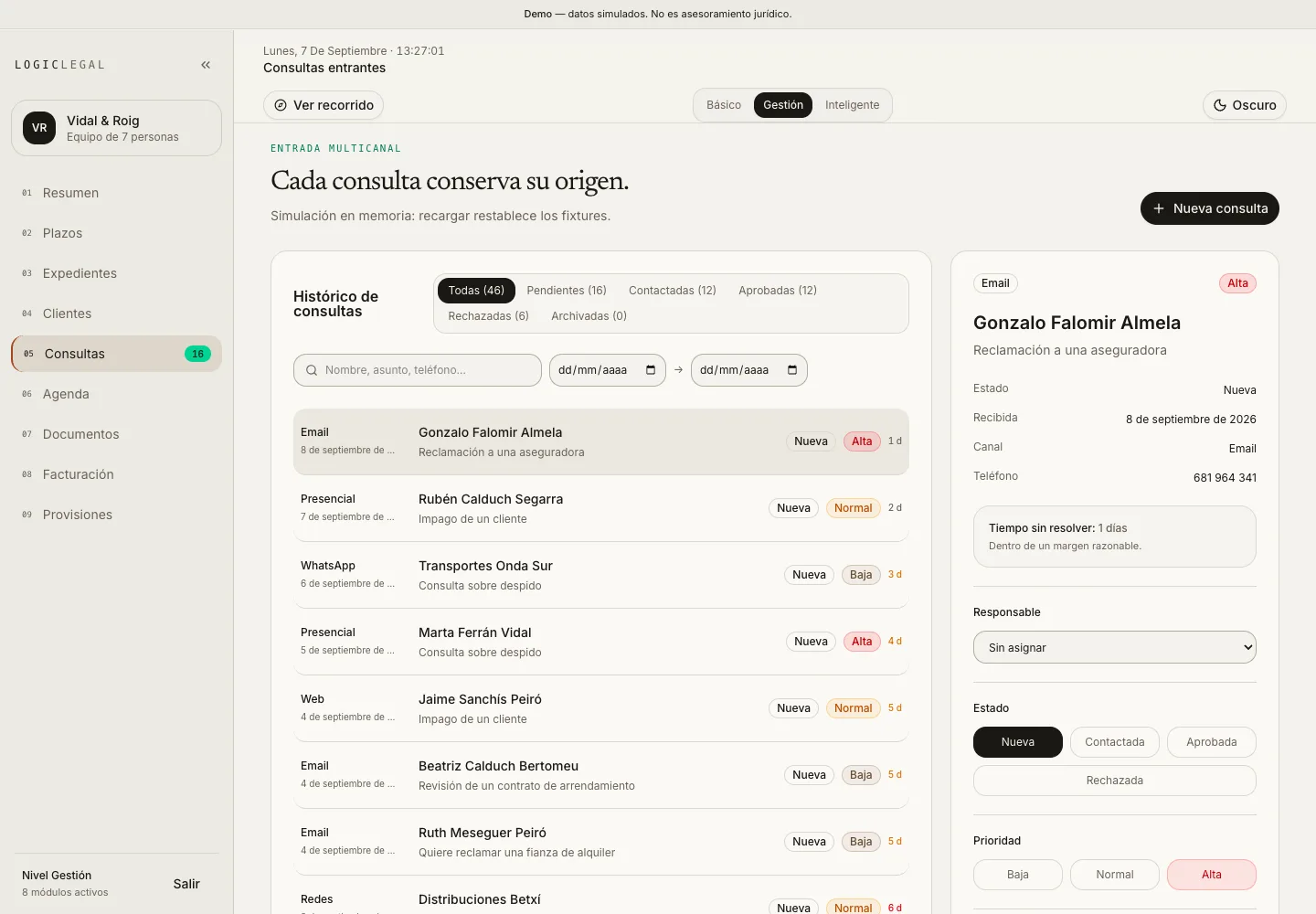 Captura real: Consultas entrantes